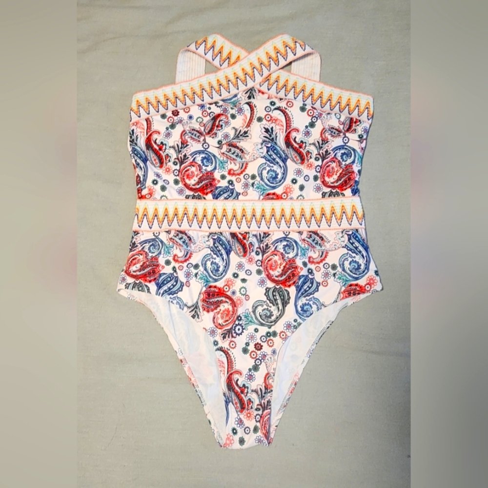 Colorful Paisley One-Piece Swimsuit Size 12